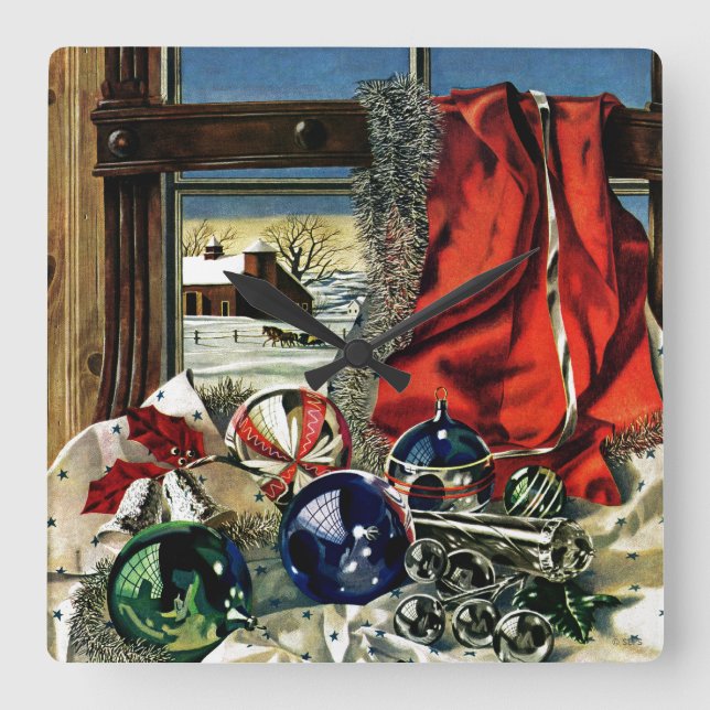 Christmas Ornaments Square Wall Clock (Front)