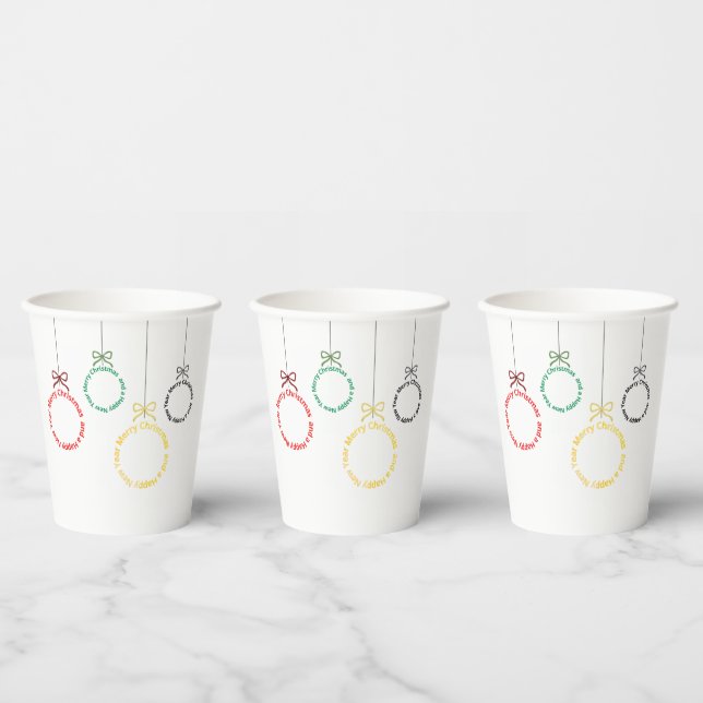 Christmas Ornaments Text Design Paper Cups (Multi)