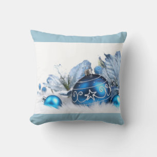 Christmas Ornaments Throw Pillow/Blue Cushion
