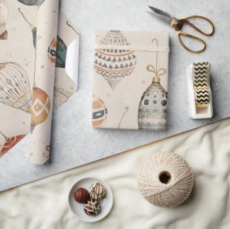 Christmas Ornaments Watercolor Beige Holiday Wrapping Paper