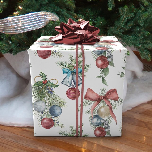 Christmas Ornaments Watercolor Botanical Wrapping Paper (Creator Uploaded)
