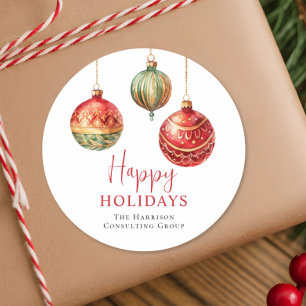 Christmas Ornaments Watercolor Business Holiday Classic Round Sticker