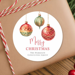 Christmas Ornaments Watercolor Business Holiday Classic Round Sticker