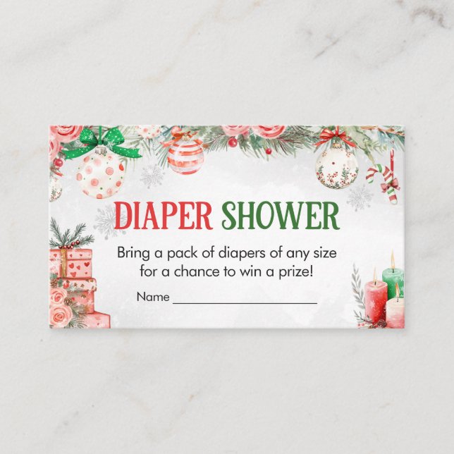 Christmas Ornaments Winter Diaper Raffle Enclosure Card (Front)