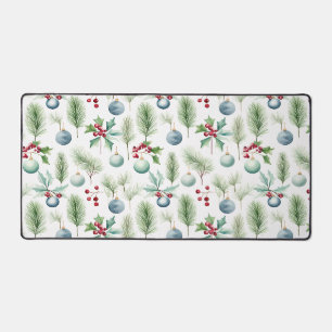 Christmas Ornaments With Holly Leaves Pattern Desk Mat