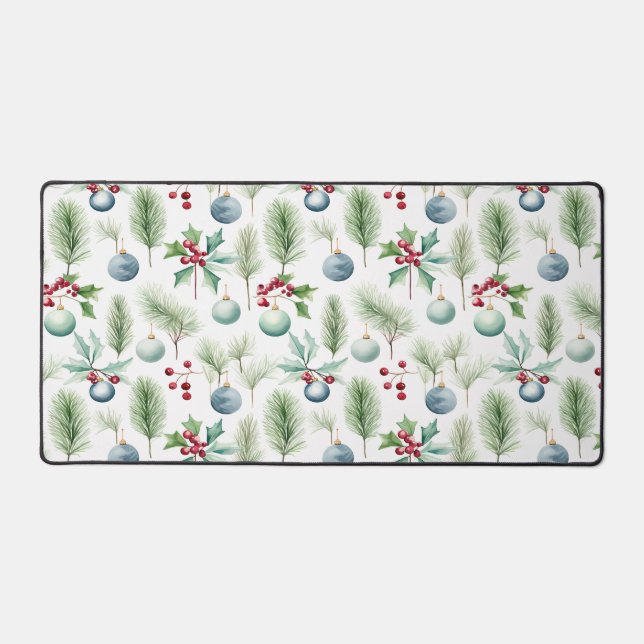 Christmas Ornaments With Holly Leaves Pattern Desk Mat (Front)