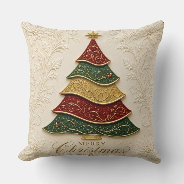 Christmas Ornate Gold Enamel Tree Cushion (Front)