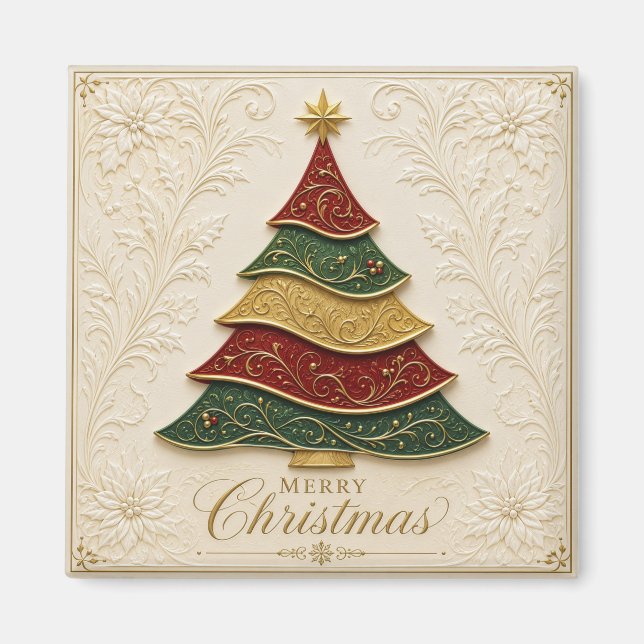 Christmas Ornate Gold Enamel Tree Magnet (Front)