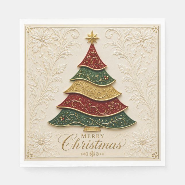 Christmas Ornate Gold Enamel Tree Napkin (Front)