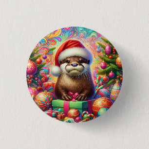 Christmas Otter 3 Cm Round Badge