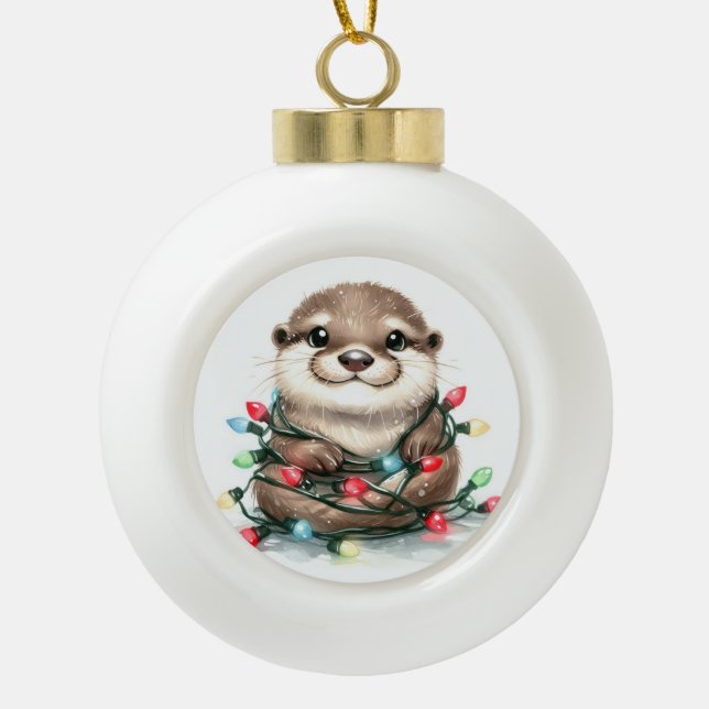 Christmas Otter Ceramic Ball Christmas Ornament (Front)