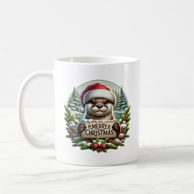 Christmas Otter Coffee Mug (Left)
