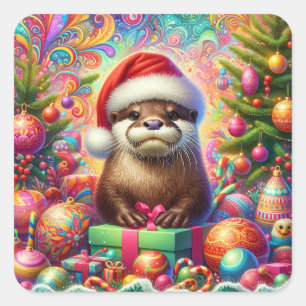 Christmas Otter Square Sticker