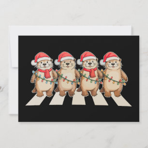 Christmas Otter Xmas Lights Santa Hat Holiday Card