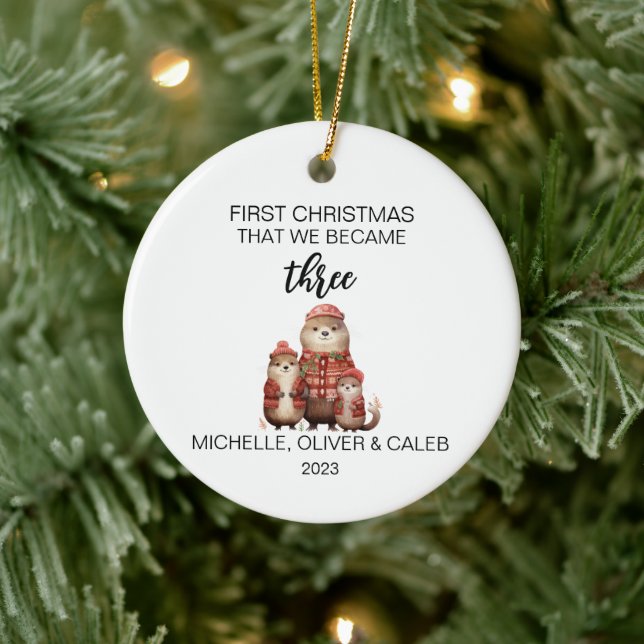 Christmas Otters Family of Three Ceramic Tree Decoration (Tree)