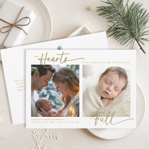 Christmas Our Hearts Gold Family Baby 2 Photos Holiday Card
