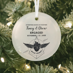 Christmas Outdoor Heart Wings Couple Engagement Glass Tree Decoration