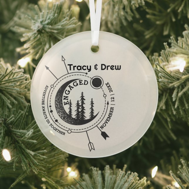 Christmas Outdoor Moon Arrow Couple Engagement Glass Tree Decoration (Insitu)