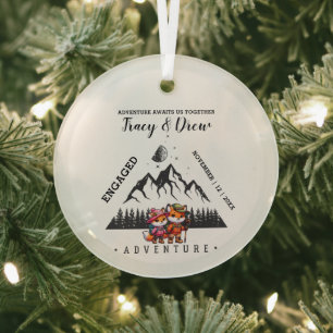 Christmas Outdoor Moon Star Fox Couple Engagement Glass Tree Decoration