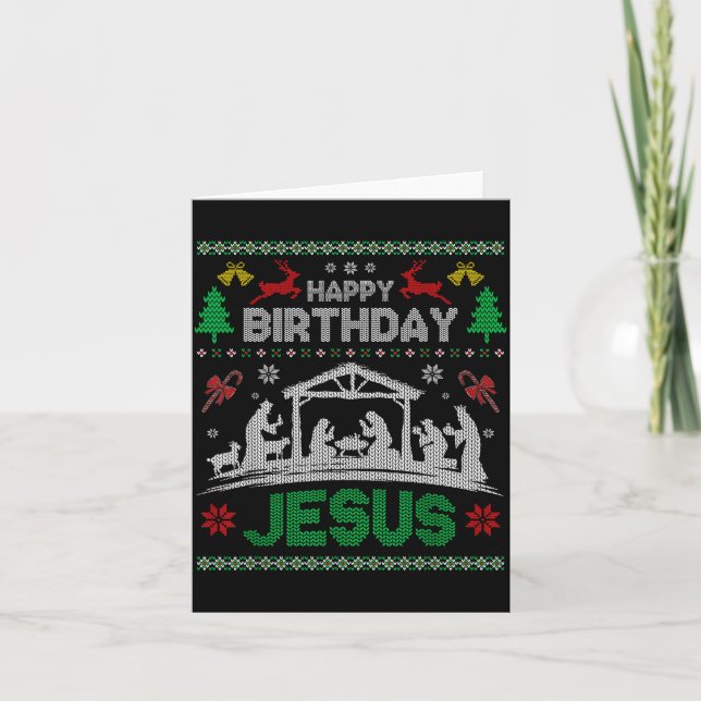 Christmas Outfit Happy Birthday Jesus Holiday Ugly Card (Front)