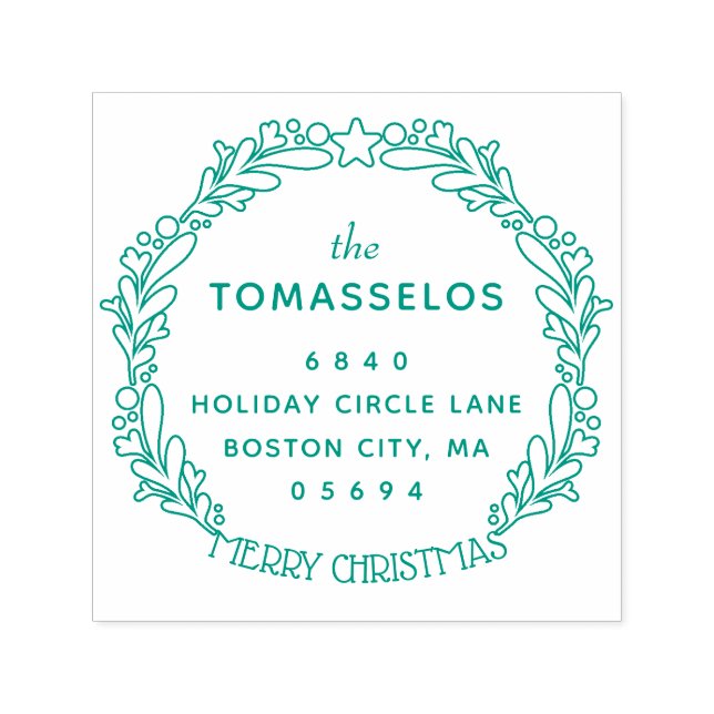 Christmas Outline Wreath Return Address Self-inking Stamp (Design)