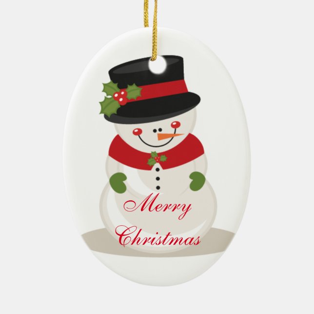 Christmas Oval Ornament/Snowman Ceramic Tree Decoration (Back)