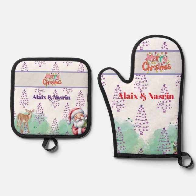 Christmas  oven mitt & pot holder set (Front)