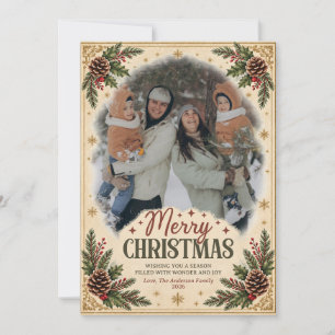 Christmas Overlay Photo Picture Vintage Botanical Holiday Card