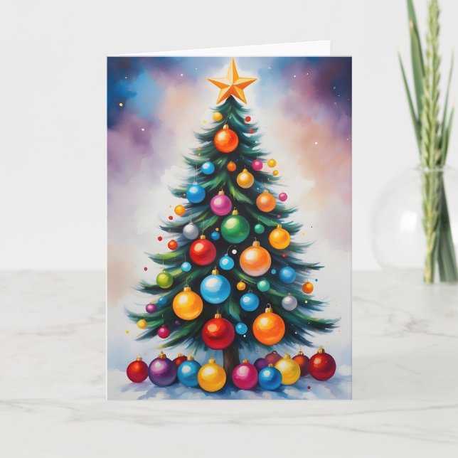 Christmas Oversized Ornaments & Galaxy Background Holiday Card (Front)