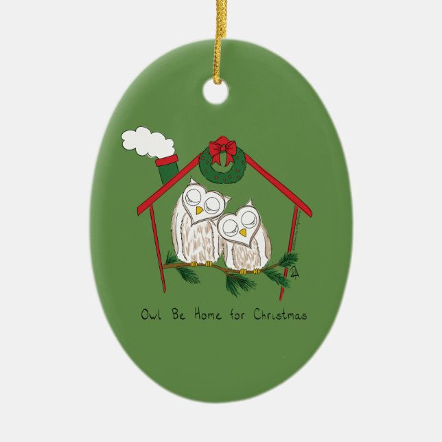 Christmas Owl Be Home Cute Ceramic Tree Decoration (Front)