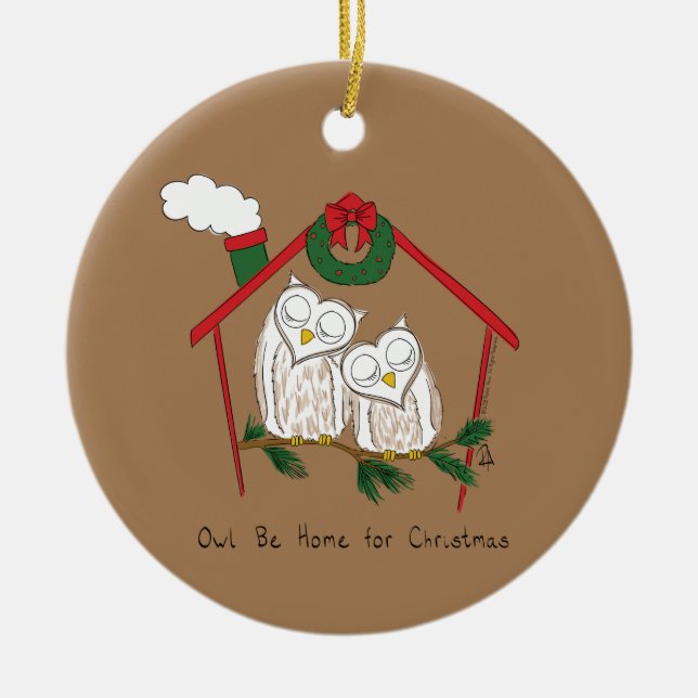 Christmas Owl Be Home Cute Ceramic Tree Decoration (Front)