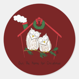 Christmas Owl Be Home Cute Classic Round Sticker