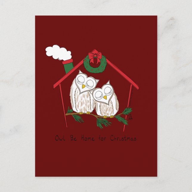 Christmas Owl Be Home Cute Postcard (Front)