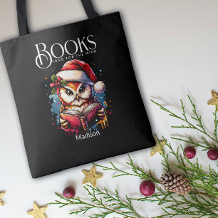 Christmas Owl Books Food For The Mind Name Tote Bag