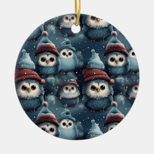 Christmas Owl Ceramic Tree Decoration (Front)