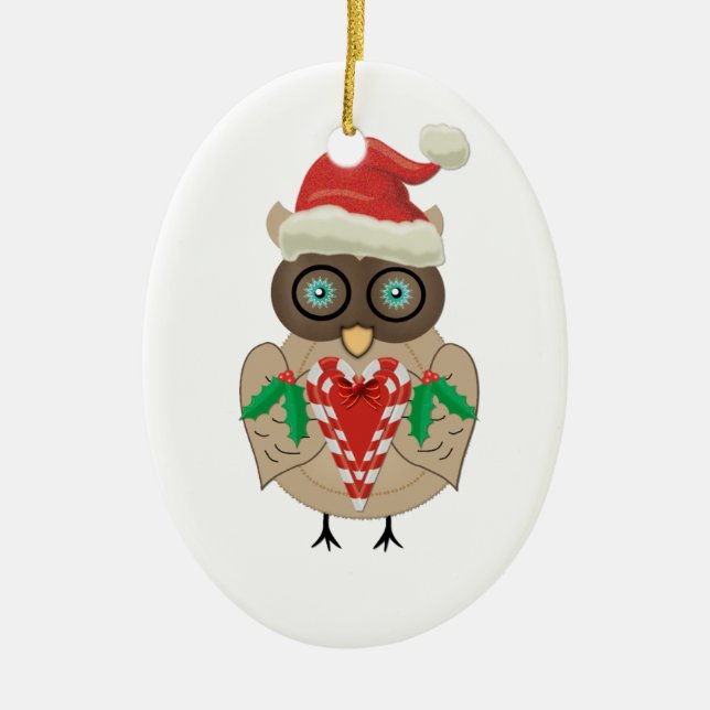 Christmas Owl Ceramic Tree Decoration (Front)