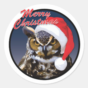 Christmas Owl - Classic Round Sticker, Glossy Classic Round Sticker