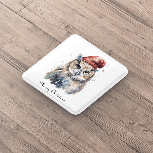 Christmas Owl, customisable 15 Cm Square Badge
