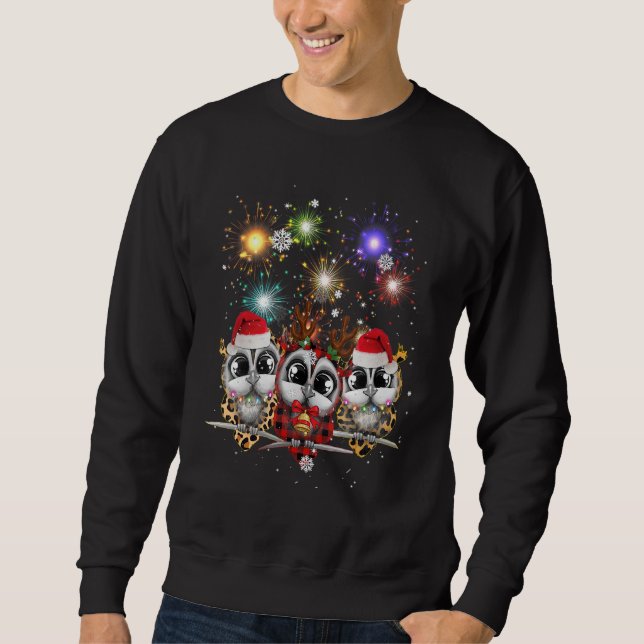 Christmas Owl Cute Christmas Lights Reindeer Santa Sweatshirt (Front)