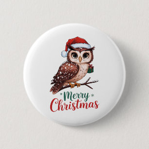 Christmas Owl Festive Design Merry Christmas 6 Cm Round Badge