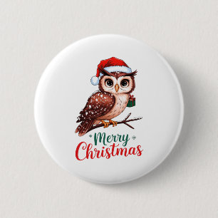 Christmas Owl Festive Design Merry Christmas 6 Cm Round Badge