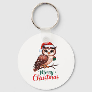 Christmas Owl Festive Design Merry Christmas Key Ring