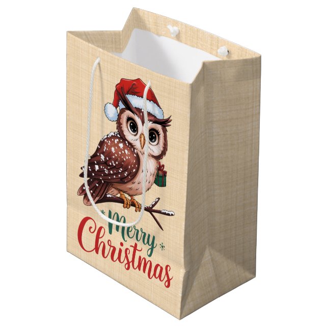 Christmas owl - Festive design Merry Christmas Medium Gift Bag (Front Angled)