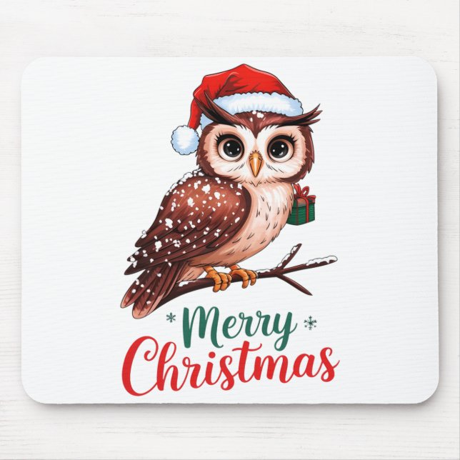 Christmas Owl Festive Design Merry Christmas  Mouse Pad (Front)