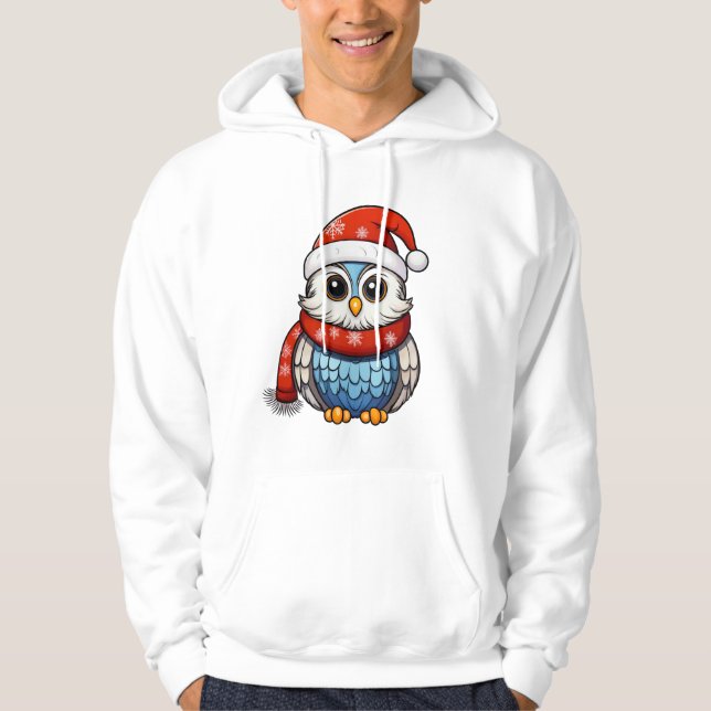Christmas Owl – Festive Holiday Hoodie for Adults (Front)