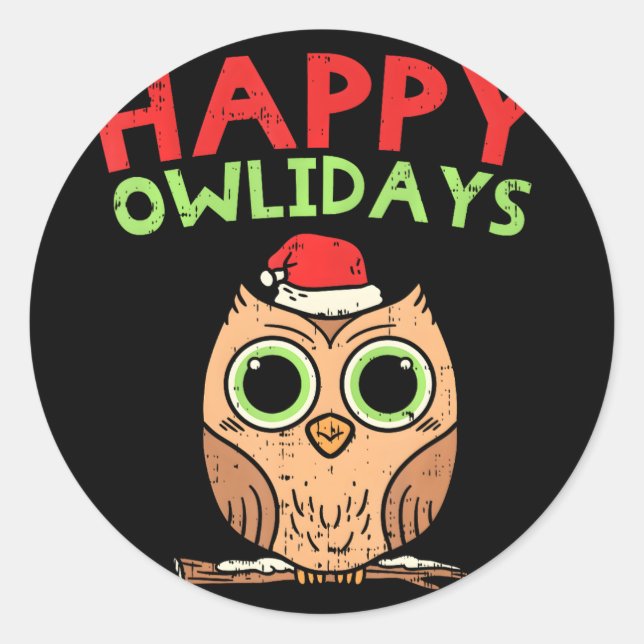 Christmas Owl Happy Owlidays Bird Lovers Girls Classic Round Sticker (Front)