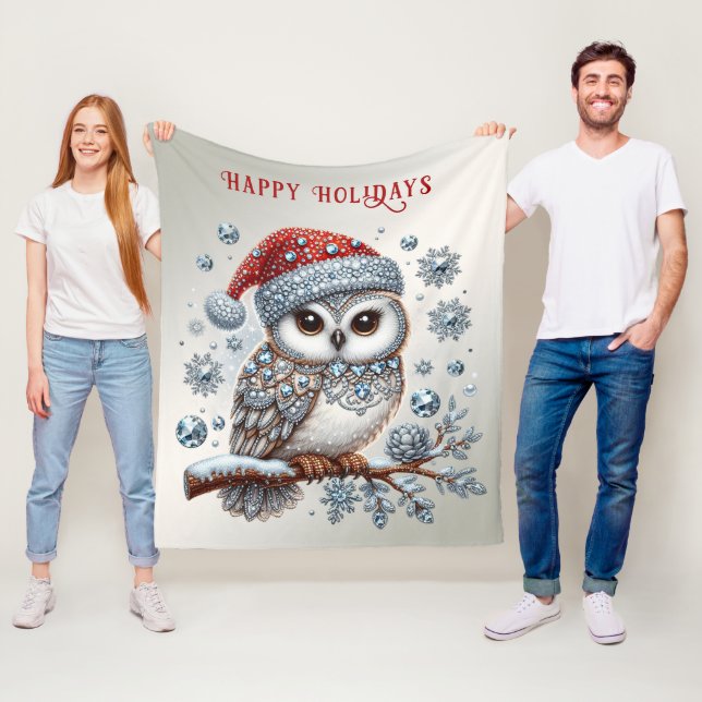 Christmas Owl Holiday Fleece Blanket (In Situ)