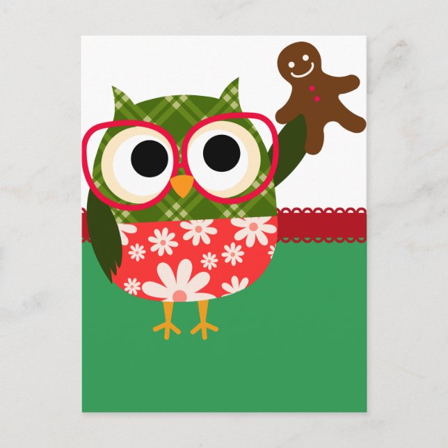 Christmas Owl Holiday Postcard (Front)
