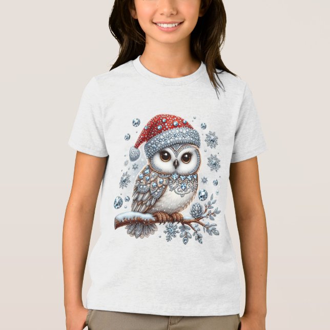Christmas Owl Holiday T-Shirt Tri-Blend Shirt (Front)