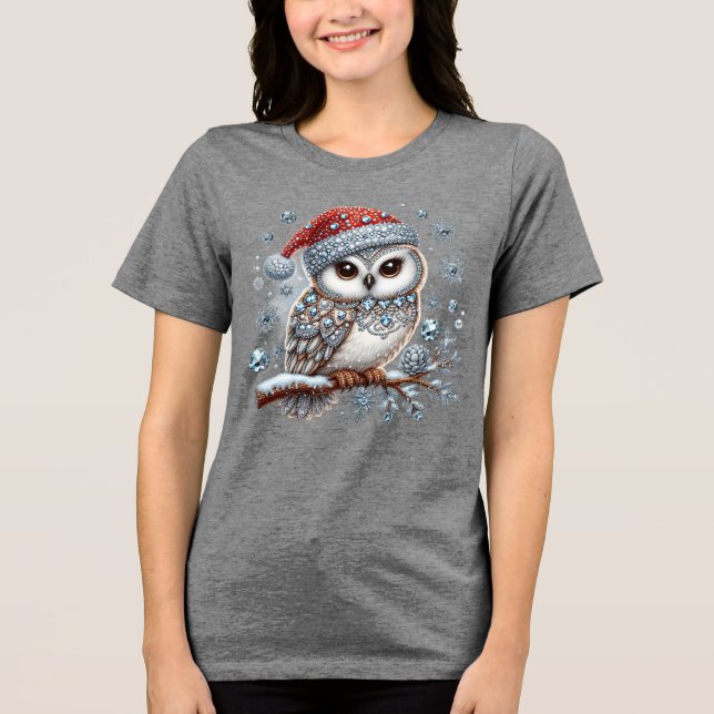Christmas Owl Holiday Women's T-Shirt Tri-Blend Shirt (Front)